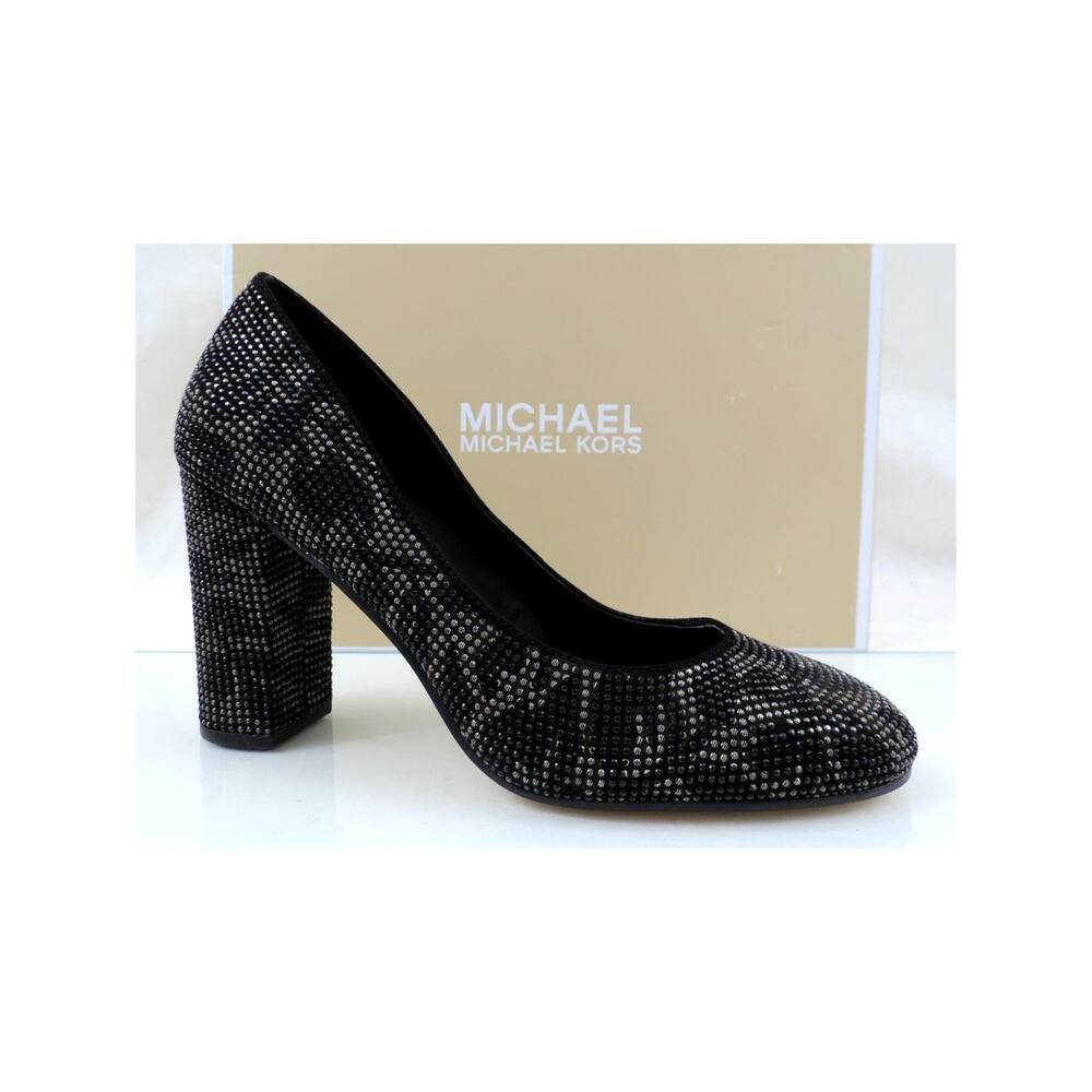 Women's Michael Kors Jamie Pump Studded Block Heel Floral Print Black